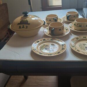 Metlox Vintage Homestead Provincial Dish Set produced, 1950-1982 Farm Scenes